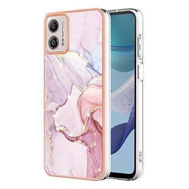 Imagem de Dinglijia Capa para Motorola G53, TPU macio + padrão de mármore IMD, design fino, proteção de tela e câmera aprimorada para meninas e mulheres, capa para Moto G53 YBBK ouro rosa