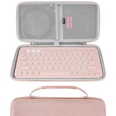 Imagem de Geekria Estojo de transporte para teclado, bolsa de viagem protetora rígida para teclado compacto pequeno, compatível com Logitech K380, Logitech Pebble Keys 2 K380s (rosa)