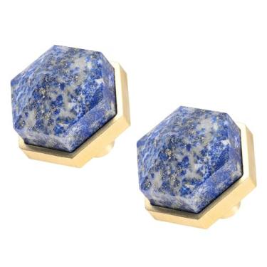 Imagem de Rockcloud Pacote com 2 maçanetas de armário de pedra de cristal em forma hexagonal de lazúli com parafusos puxadores de gaveta puxadores decorativos para cômoda de casa armário porta de armário
