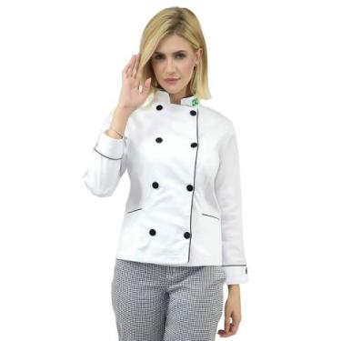 Imagem de Dolmã Chefe de Cozinha Feminina com Bandeira em Algodão Branco - DEMOR