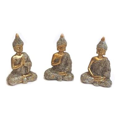 Imagem de Trio buda decorativo Enfeite Resina  Meditando kit com 3 modelo a esco