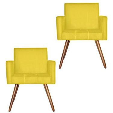 Imagem de Combo 02 Poltronas Decorativas Pés Palito Vitoria Suede Amarela - DS E