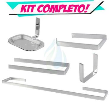 Imagem de Kit Acessórios Para Banheiro Quadrado Metal 5 Peças Completo C/ Sabone