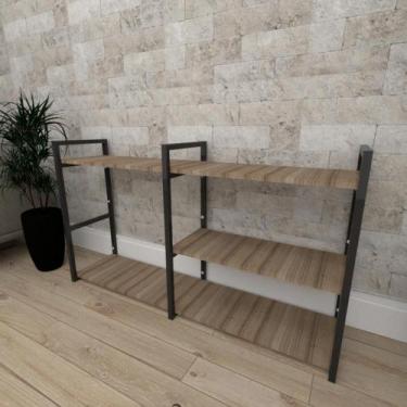 Imagem de Mini estante industrial para escritório aço cor preto mdf 30cm cor ama