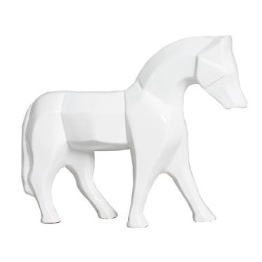 Imagem de Estatueta Cavalo em Cerâmica Decorativo Home Branco Brilho - Sara Deco