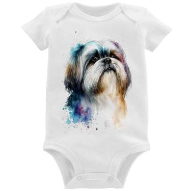 Imagem de Body Bebê Cachorro Shih Tzu Watercolor - Foca na Moda, Branco, M