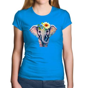 Imagem de Baby Look Algodão Elefante E Flores - Foca na Moda, Azul, M