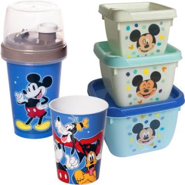 Imagem de Mickey Kit Infantil Porta Lanche Escolar Plasutil 5 Itens