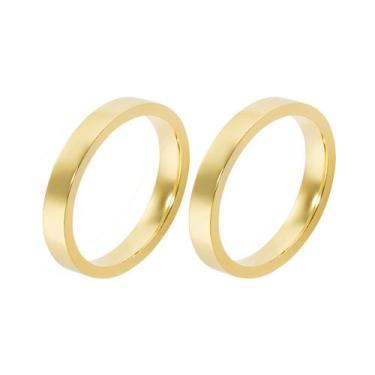 Imagem de Par Alianças Folheadas A Ouro 18K 3mm Reta Anatômica - Erah Joias