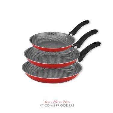 Imagem de 3 Frigideiras Antiaderente Não gruda kit Vermelho Cereja cozinha compl