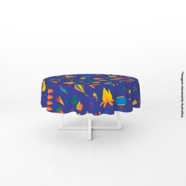 Imagem de Toalha de mesa redonda elementos de festa junina azul - PRESENTE-BRIND