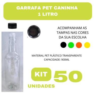 Imagem de Garrafa Caninha 1L Transparente Cristal com Tampa- 50 UNIDADES - AZ