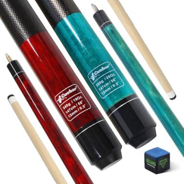 Imagem de CUEBAR Conjunto de 2 tacos de sinuca de 147 cm para adultos, 2 peças de taco de bilhar para bar de casa com aderência 3D, bastões de mesa de bilhar para homens e mulheres - azul-petróleo + vermelho