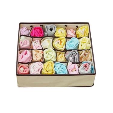 Imagem de Kit 02 Organizadores Meia Calcinha Peças íntimas 24 Lugares Divisórias Gaveta Organizadora Tipo Colmeia Biquini Cueca Roupas (Bege)