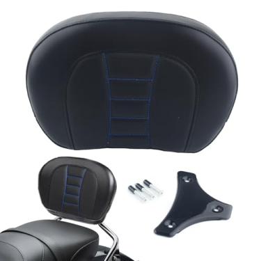 Imagem de FINMOKAL Almofada de encosto de passageiro traseiro destacável Sissy Bar com suporte preto para Harley Touring Model 1997-Up (P/N 52300324, 52627-09,52805-97B, 52723-06,5230057) - Linha azul