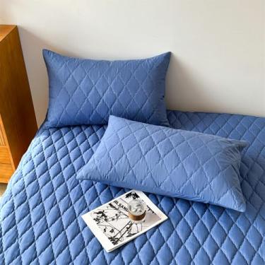 Imagem de Protetor de colchão impermeável, macio e respirável, estica até 28 cm de profundidade para quarto de crianças, dormitório de faculdade, lavável sem ruído (azul, 2 fronhas 51 x 76 cm)