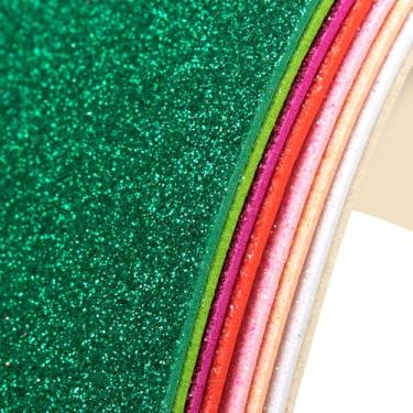 Imagem de Pacote com 8 folhas de espuma de glitter para artesanato 20 x 30 cm, papel de espuma brilhante de 8 cores para projetos de artesanato, sala de aula, presente de scrapbook, cortadores, cartões,