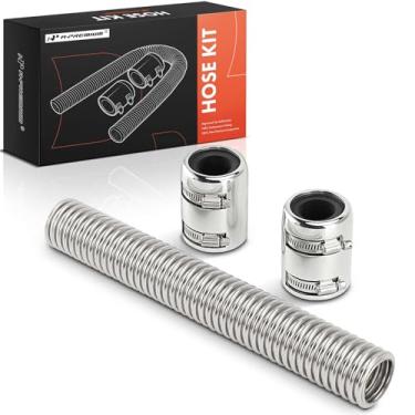 Imagem de A-Premium Mangueira de radiador flexível universal de 30,5 cm - Kit de mangueira de refrigerante adaptador de mangueiras de água de aço inoxidável - com 2 tampas de alumínio polido (4 braçadeiras)
