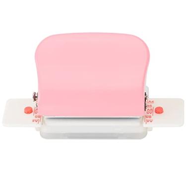 Imagem de Furador Rosa para A4 B5 A5, Capacidade para 5 Folhas, Estrutura Metálica de Ferro Com Caixa de Sucata, Linhas de Escala, 30 20 26 Furos, Colunas de Posicionamento Móveis, ABS e