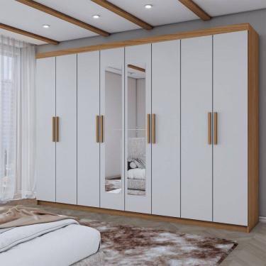 Imagem de Guarda-Roupa Casal Aurora 8 Portas 4 Gavetas com Espelho Marrocos/Off White - Panorama Móveis