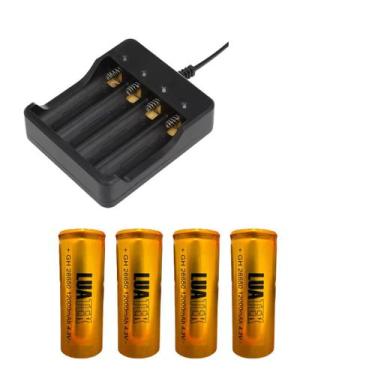 Imagem de Kit 1 Carregador Duplo De 4 Slot Bateria 26650 Mais 4 Bateria De Grand