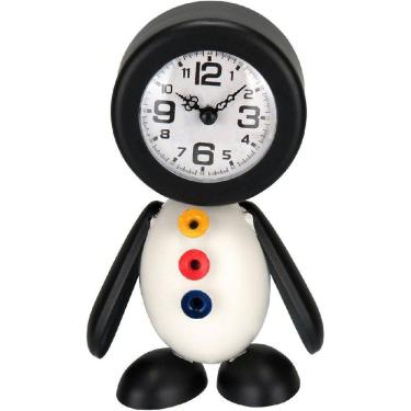 Imagem de RELOGIO DE MESA DECORATIVO ENFEITE VINTAGE PINGUIM HOME&CO METAL 21x14x7cm PRETO E BRANCO