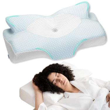 Imagem de Elviros Travesseiro cervical de pescoço para dormir, travesseiros laterais para adultos, travesseiros de espuma de memória, ortopédico para dormir nas costas e estômago (firme médio)