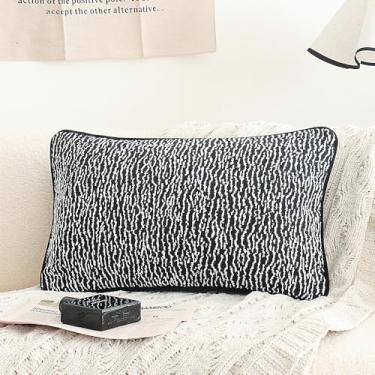 Imagem de Jonhier Capa de almofada abstrata texturizada boho preta branca geométrica minimalista para sofá cama, capa moderna neutra de chenille boucle para sala de estar, quarto, 30,5 x 50,8 cm, 1 peça