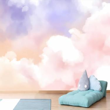 Imagem de Lcythiazole Papel de parede infantil colorido nuvem fantasia nuvem papel de parede mural para sala de estar quarto de menina tamanho personalizável removível destacável e cole