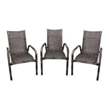 Imagem de Cadeira De Varanda Fio Junco Sintético Kit Com 03 Und - De A-Z Móveis,