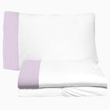 Imagem de Jogo de Lençol 3 Peças Solteiro 78 Beliche Quadrados 06 Branco Arrumad