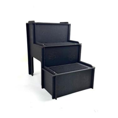 Imagem de Escada Mdf Preta para Cachorros Gatos Para Pet Com 3 Degraus e Carpete