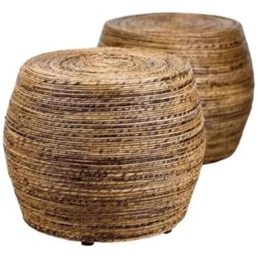 Imagem de Kit 2 Puff Coliseu Artesanal Redondo Fibra De Bananeira