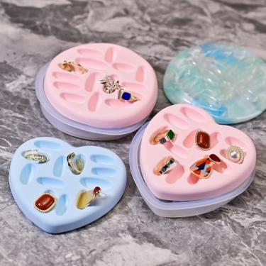 Imagem de XMOX Pacote com 2 moldes de bugigangas de resina para armazenamento de joias, anéis redondos e em forma de amor, brincos, placas de recipiente, moldes de silicone para cimento de concreto de resina