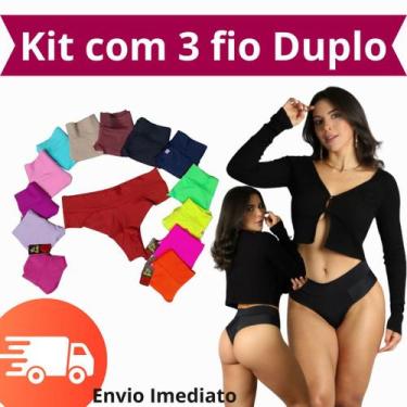 Imagem de Kit 3 Calcinhas Fio Duplo Cós Alto  Fio Largo para Conforto Extra - Fi