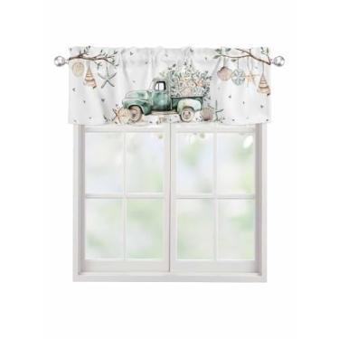 Imagem de Cortina de saia verde sálvia para janelas Kithchen, camada de concha de estrela do mar, tratamento de janela de verão para quarto/sala de estar/banheiro, 137 x 45 cm