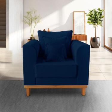 Imagem de Poltrona Base de Madeira Reforça Cadeira Beny Sala Estar Suede Madeira