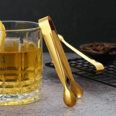 Imagem de Pinça Pegador de Gelo Cubo de Açucar Incenso Alimento Inox Dourado Gol
