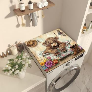 Imagem de Nouiroy Flores, lavadora, secadora, tapete de cobertura contra poeira para máquina de lavar criativa superior almofada de cobertura contra poeira tapete absorvente de secagem rápida tapete protetor