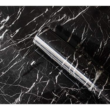 Imagem de RANRAN Papel de contato mármore granito preto rolo autoadesivo papel de parede para cozinha bancada armário móveis impermeável PVC removível 15,8 x 118 polegadas