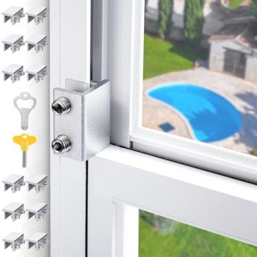 Imagem de Fechaduras de janela deslizantes, travas de janela para janelas deslizantes horizontais, trava de segurança de janela com chave, trava de alumínio ajustável para instalar rolha de janela, travas para