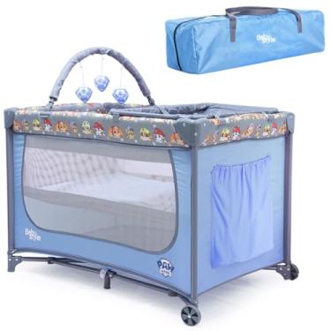 Imagem de Berço de Bebê Portátil Infantil com Mosquiteiro Patrulha Canina Barra de Brinquedos Trocador e Bolsa Transporte Seguro, Confortável e Compacto INMETRO (Azul)