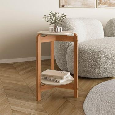 Imagem de Mesa Lateral Tampo Em Mdf Com Pés De Madeira Maciça Off White