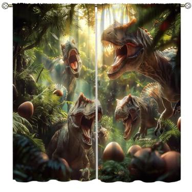 Imagem de Cortinas pré-históricas de dinossauros para meninos, antigas primitivas jurássicas naturais floresta tiranossauro Rex rugindo cortinas de janela para crianças adolescentes quarto sala de estar 106,7 x