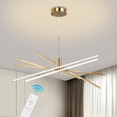 Imagem de PULLCU Lustre Moderno De 35,4 Pol. Led Dourado, Pendente Sputnik, Regulável Com Controle Remoto, Luz Suspensa De Teto, Comprimento Ajustável Para Ilha De Cozinha, Sala De Jantar, Sala De Estar, 60