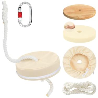 Imagem de Fologtoo Assentos Para Tirolesa, Assento De Madeira Para Tirolesa Para Crianças E Adultos Com Almofada De Esponja, Corda De Náilon De 6 Pés E Mosquetão, Assento De Reposição Para Tirolesa, Quintal