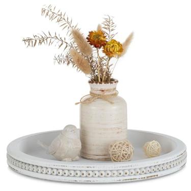 Imagem de Hanobe Suporte de bandeja de vela decorativo: mesa de centro redonda decoração de casa boho bandejas brancas para servir sala de estar cozinha