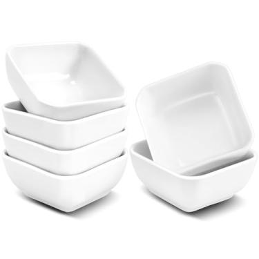 Imagem de Vyndicca Pacote com 6 tigelas de cerâmica, tigela branca de 85 g, prato de molho de cerâmica para acompanhamentos, tigelas de porcelana, mini prato quadrado para molho de soja, condimento, churrasco