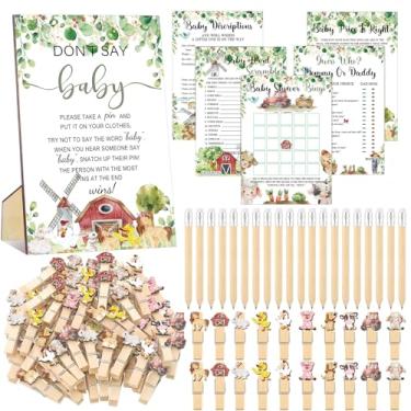 Imagem de Patelai 321 peças suprimentos para jogos de chá de bebê, 5 conjuntos (50 cartas cada) cartões de atividades com 20 lápis, 1 placa de bebê Don't Say 50 prendedor de roupa (animal de fazenda)
