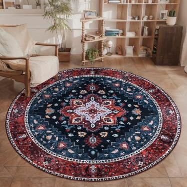 Imagem de Ciicool Boho Tapete redondo de 1,5 x 1,5 m lavável para quarto tapete de entrada oriental antiderrapante para sala de jantar